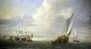 Abraham van der Hecken Seascape with a port in the background